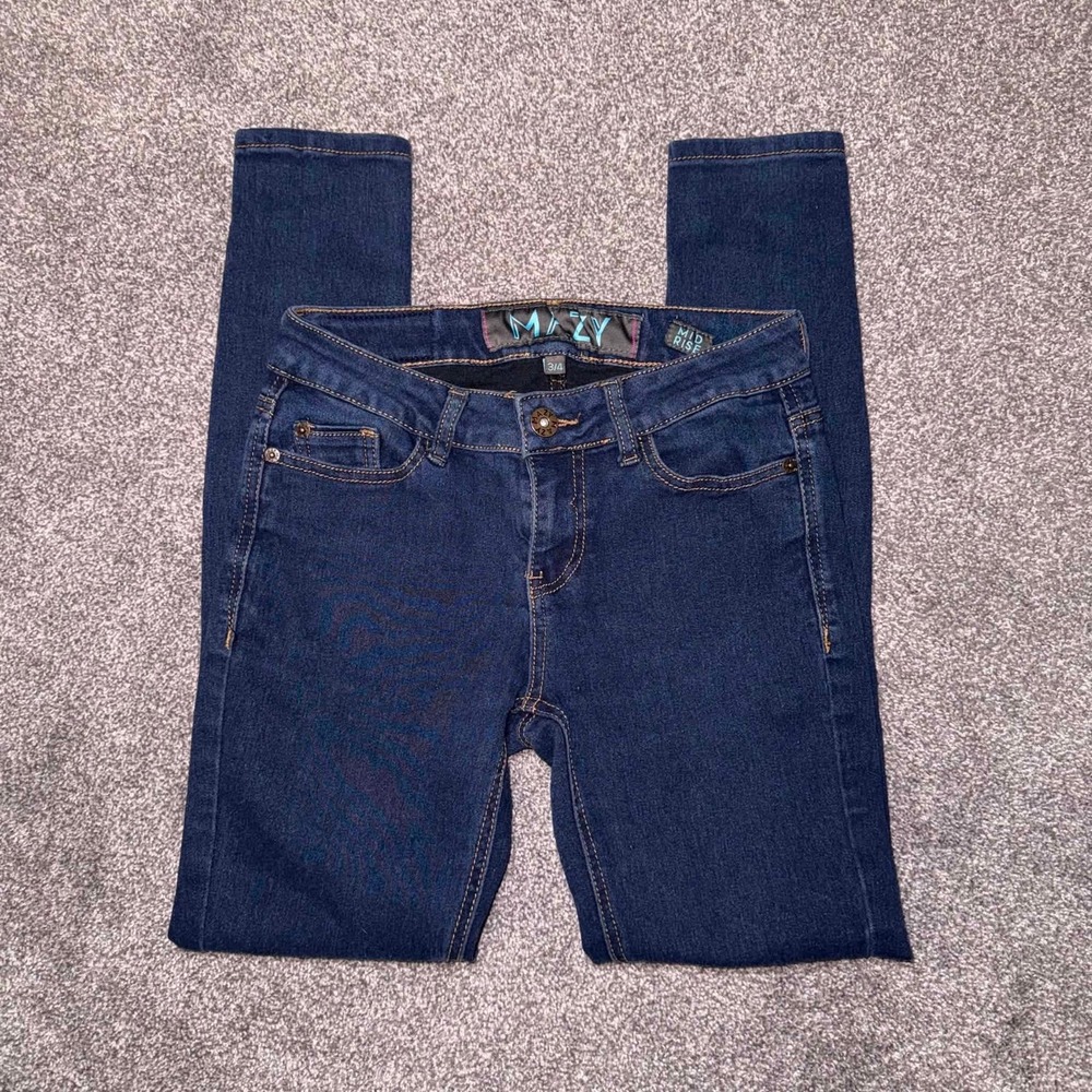 Mazy Women's Dark Blue Wash Skinny Jeans Mid Rise‎ - Size 3/4